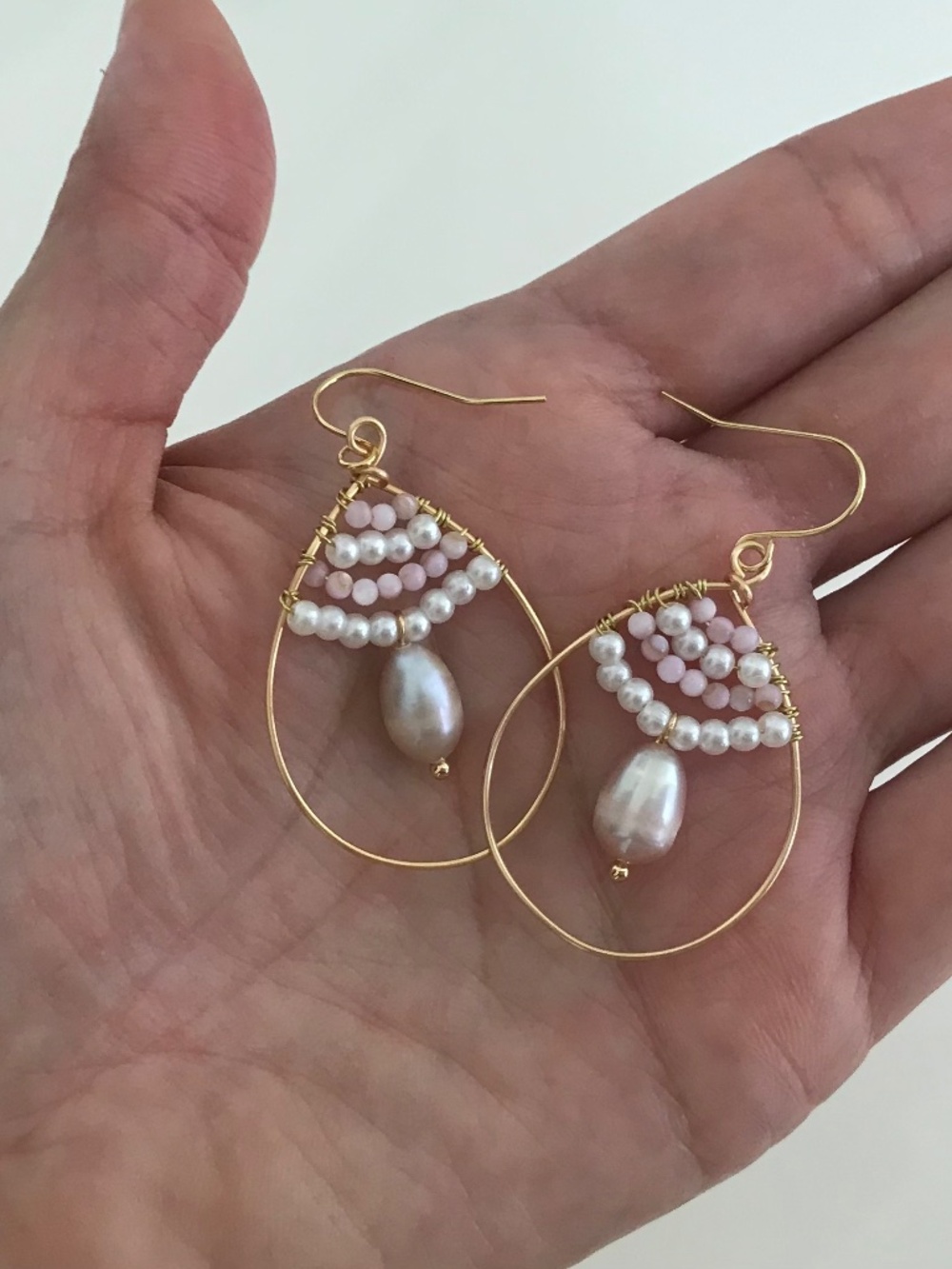 Handmade Genuine Freshwater Pearl Hoop Earrings - Picture 3 of 3